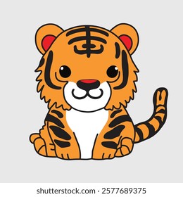 Cute Tiger doodle illustration cartoon outline
