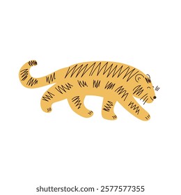 Cute Tiger, Doodle Vector Hand Drawn Isolated Illustration