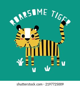 cute tiger drawing as vector for kids fashion print