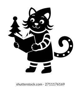 Un lindo tigre vestido como Santa leyendo un libro de cuentos de Navidades, trayendo alegría, calidez y magia festiva de vacaciones durante el tiempo de Navidades.
