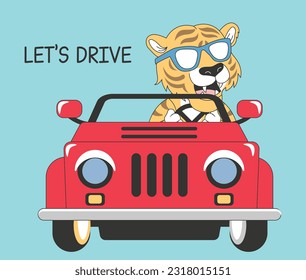 cute tiger driving a car