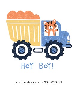 cute tiger driving a truck vector illustration