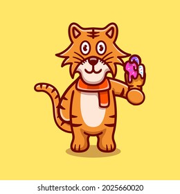 cute tiger eating ice cream illustration