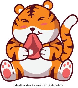 Cute Tiger Eating Meat Illustration