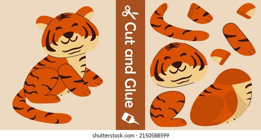 Cute tiger. education paper game for children. cut and glue. vector illustration