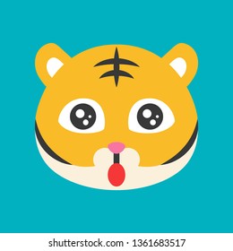 Cute Tiger emoticon, flat design vector illustration