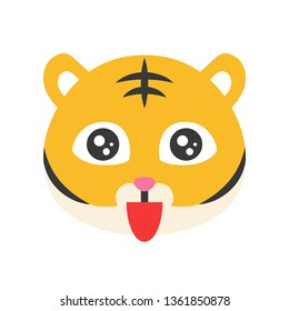 Cute Tiger emoticon, flat design vector illustration