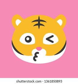 Cute Tiger emoticon, flat design vector illustration