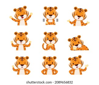 Cute Tiger Emoticons, Different Postures Set 
