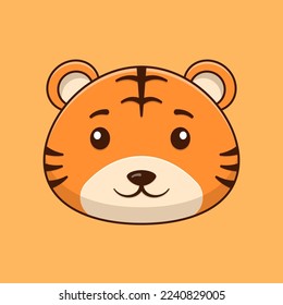 Cute tiger face cartoon vector icon illustration. Flat cartoon style. Tiger Illustration.