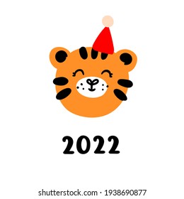 Cute tiger face christmas. Vector illustration in the Scandinavian style