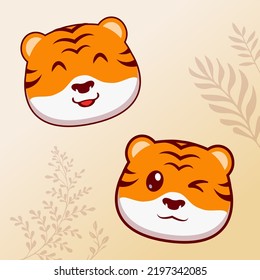 El vector de dibujos animados de diseño de cara de tigre mate. Colección del vector de la cara tigre lindo