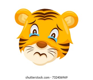 Cute Tiger Face Emoticon Emoji Expression Illustration - Sad