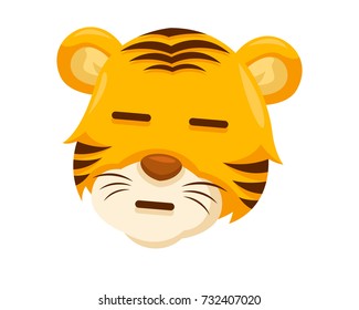 Cute Tiger Face Emoticon Emoji Expression Illustration - Straight Face