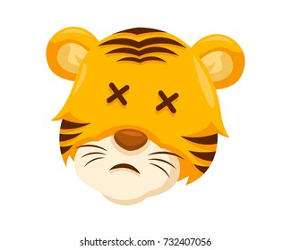 Cute Tiger Face Emoticon Emoji Expression Illustration - Embarrassed