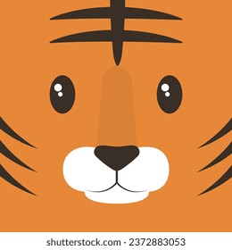 Cute tiger face in square flat illustration