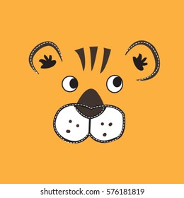 cute tiger face, T-shirt design for kids vector illustration