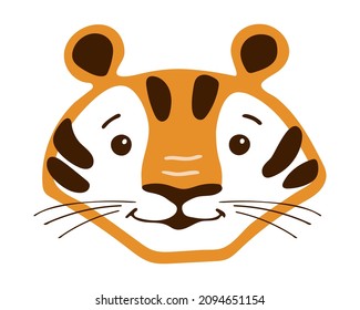 Cute Tiger face. Vector illustration in Cartoon flat style.