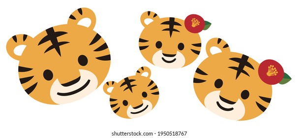 Cute Tiger Family Animal Flat Cartoon Character Vector Illustration.