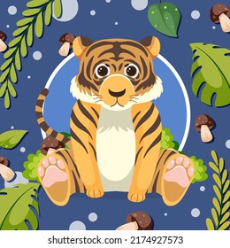 Cute tiger in flat cartoon style illustration