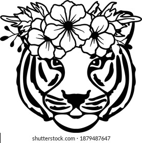 Cute Tiger With Flower Crown On Head is suitable for t-shirt, laser cutting, sublimation, hobby, cards, invitations, website or crafts projects. Perfect for magazine, news papers, poster etc.