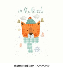 Cute Tiger , Forest Animal ,Can be used for baby t-shirt print, fashion print design, kids wear, baby shower celebration greeting and invitation card.
