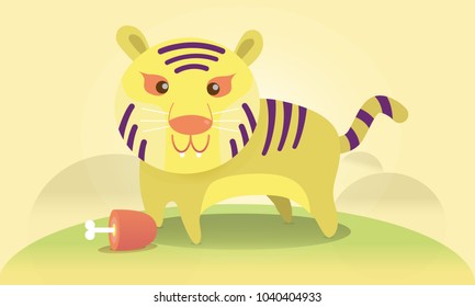 Cute tiger in forest. Vector illustration