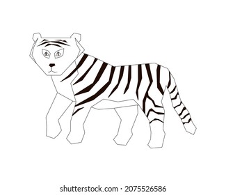 Cute tiger in full growth for coloring book. Contour vector illustration.