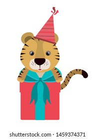 cute tiger with gift box