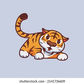 tigre lindo da una alerta. ilustración de la naturaleza animal de dibujos animados aislados. Estilo plano adecuado para el vector de logotipo de diseño de iconos de etiqueta. Carácter mascota