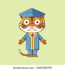 Lindo tigre de graduación animal kawaii chibi personaje mascota ilustración contorno estilo diseño conjunto