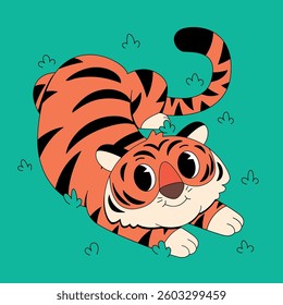 Cute tiger in the grass cartoon