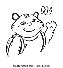 Saludo de tigre lindo Hi Vector Ilustración de imágenes prediseñadas en blanco y negro
