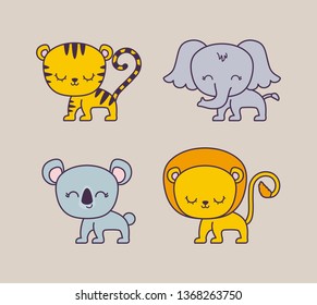 cute tiger with group animals