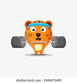 Cute tiger gym fitness vector design