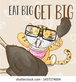 Cute tiger hand drawn style - animal cartoon character- illustration for kids