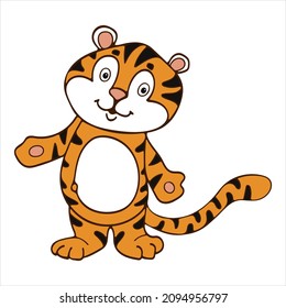 Cute Tiger Hand-drawn vector illustration. Flat Cartoon style.