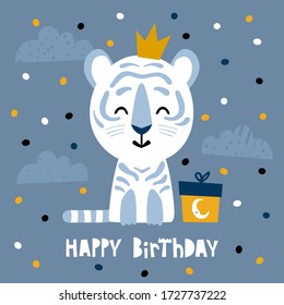 Cute tiger. Happy Birthday cartoon vector illustration