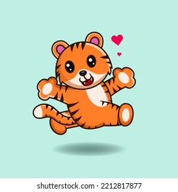 Cute tiger happy jumping. Animal mascot. Animal character.