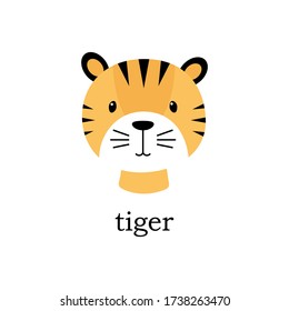 Cute tiger head. Animal print vector illustration isolated on white.