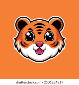 cute tiger head cartoon mascot logo illustration