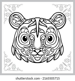 cute tiger head cartoon zentangle arts. isolated on white background.