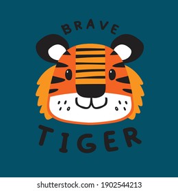 cute tiger head drawing as vector for tee print