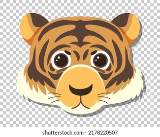 Cute tiger head in flat cartoon style illustration