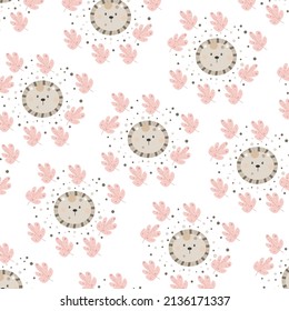 cute tiger head pattern among the leaves. pattern For valentine, print, 
packaging, decoration, wallpaper and design, case phone, bed cover, pajamas, child pajamas