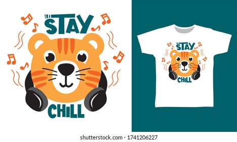 Cute tiger with headphone design vector illustration ready for print on t-shirt.