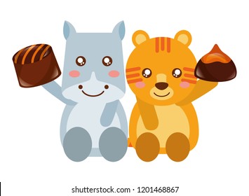 cute tiger and hippo sweet candy chocolate