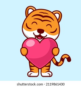 Cute Tiger Hold Big Heart Cartoon Stock Vector (Royalty Free ...