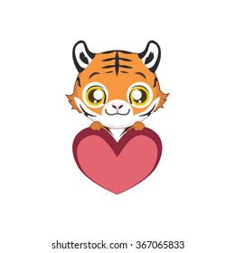 Cute tiger holding a heart
