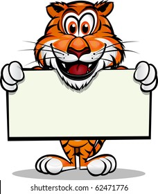 Cute Tiger holding up sign.Separated into layers for easy editing./Cute Tiger holding sign